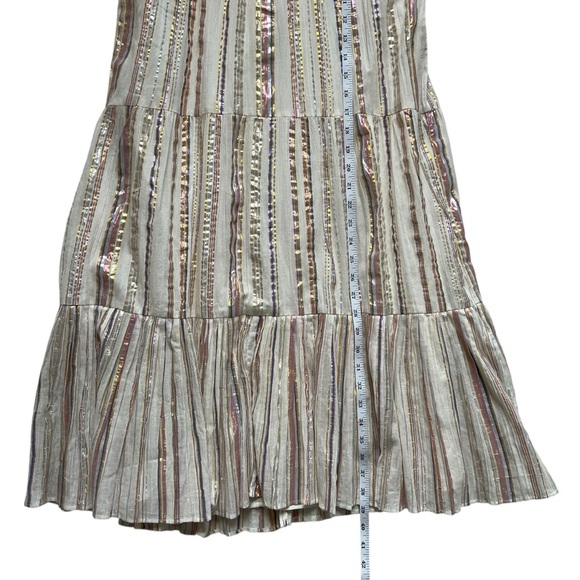 Sea New York Harriet Ruffle Metallic Shimmer Tiered Cream Dress Size 10 - Picture 12 of 13